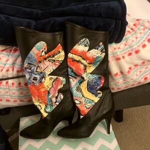NWOT Non-Stop Leather and Faux Leather Heeled Boots Multi Colored Design Size 6